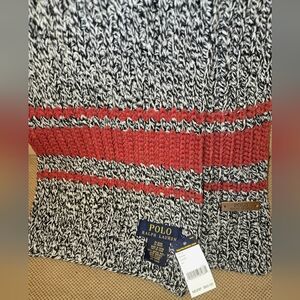 Polo by Ralph Lauren Black and Red Cable Knit Scarf